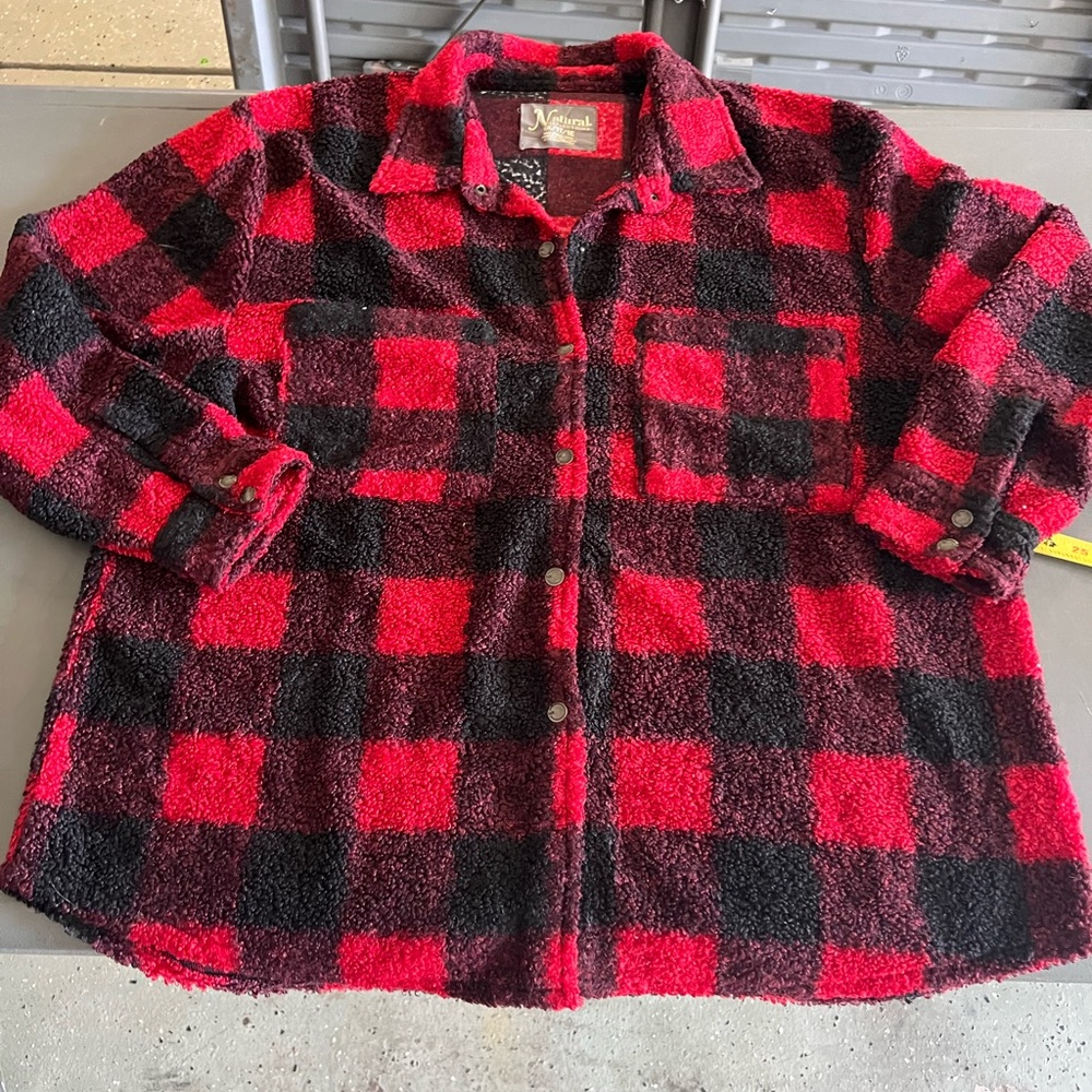 Natural Reflections Red and Black Checkered Sherpa Jacket shirt NEW